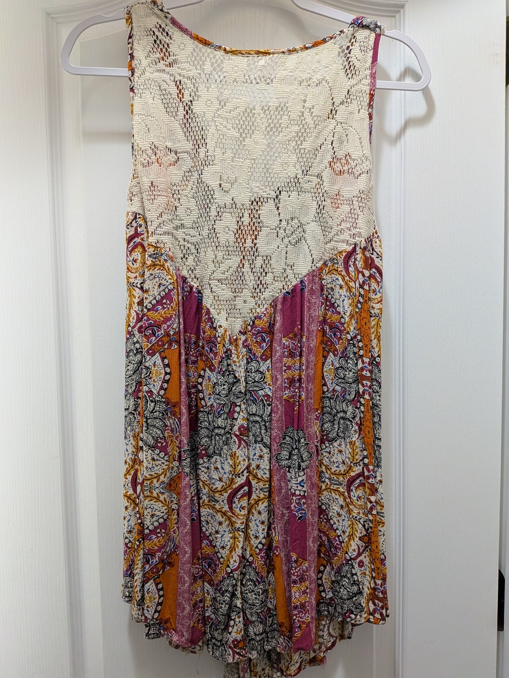 Free People Cream Lace & Purple Paisley Mini Dress